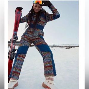 Free People Multicolor Ski Snow Jacket with Blue Panels